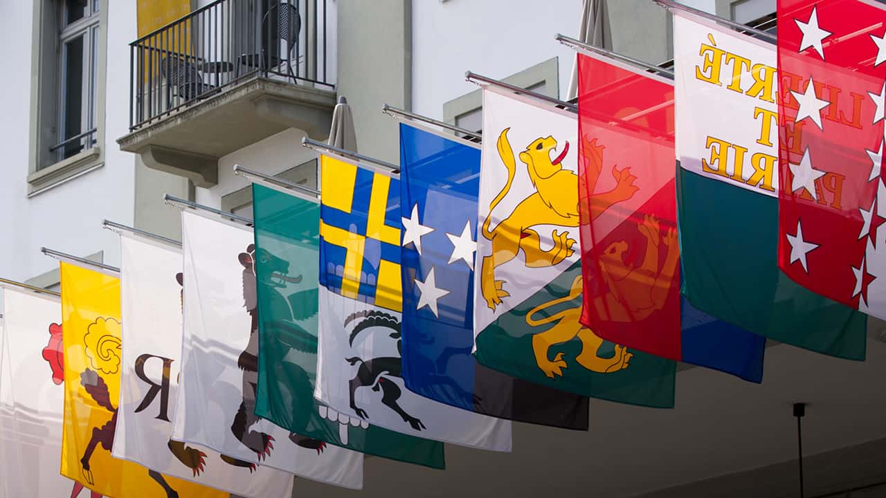 Alignement de drapeaux cantonaux